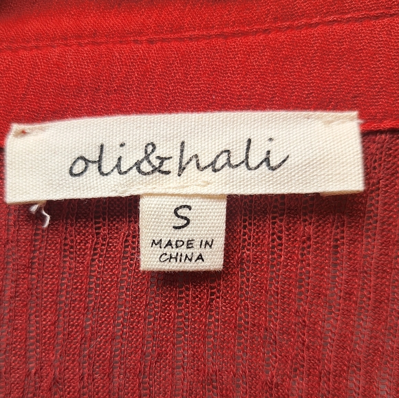 Oli & Hali Button Down Shirt Chili Red Shirred Oversized Top Bohemian Boho Sz S - Picture 10 of 12